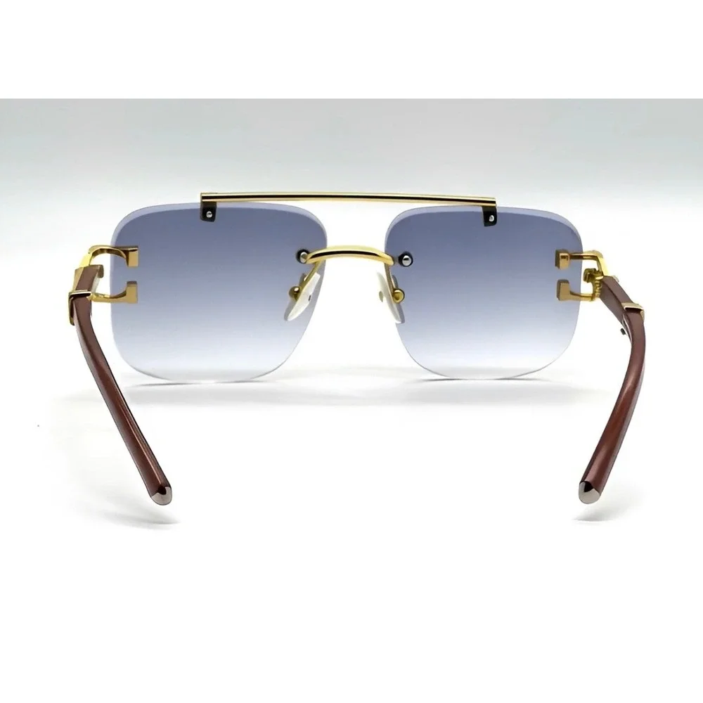 Gradient Blue Lenses Men Rimless Square Sunglasses Formal Hip Hop Music Festival